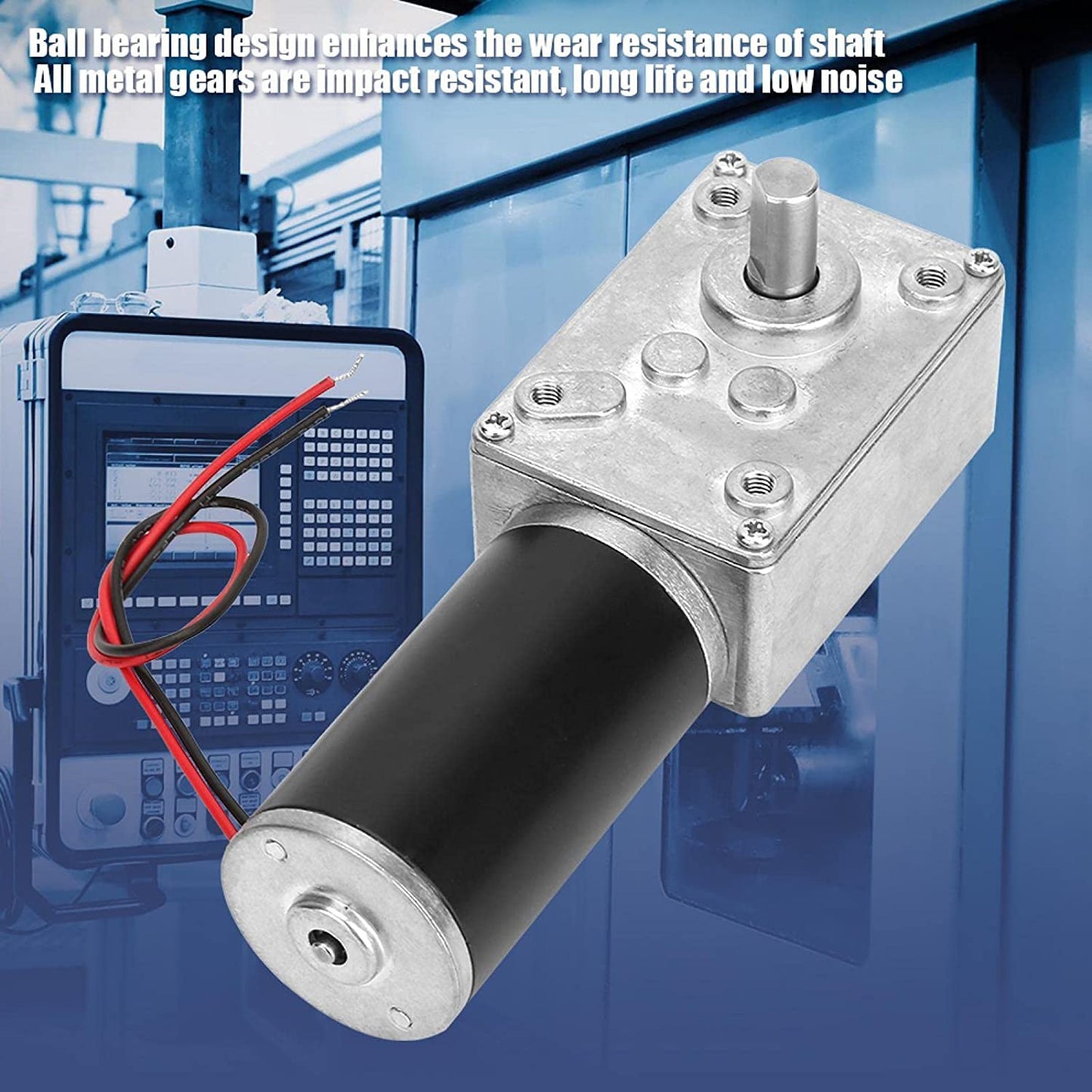 12V 30RPM DC worm gear motor with 50kg.cm torque, 31mm height, self-locking feature. Reversed mini turbine gear motor for DIY robots, revolving tables, door locks, and curtain machines.