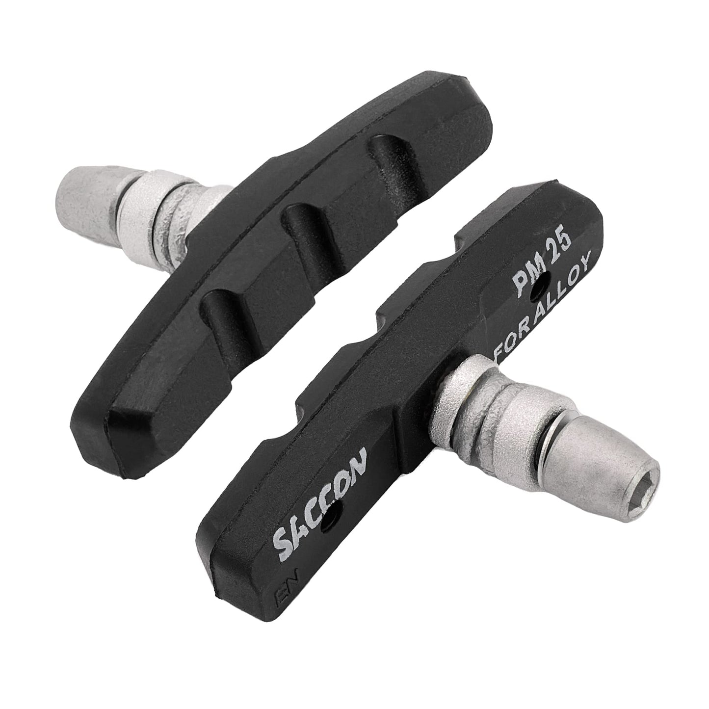 P4B | Brake pads for V-Brake - 70 mm | Model PM25 | Bicycle brake pads with bolts, symmetrical thread, and mounting material (black / 10 pairs = 20 pieces)