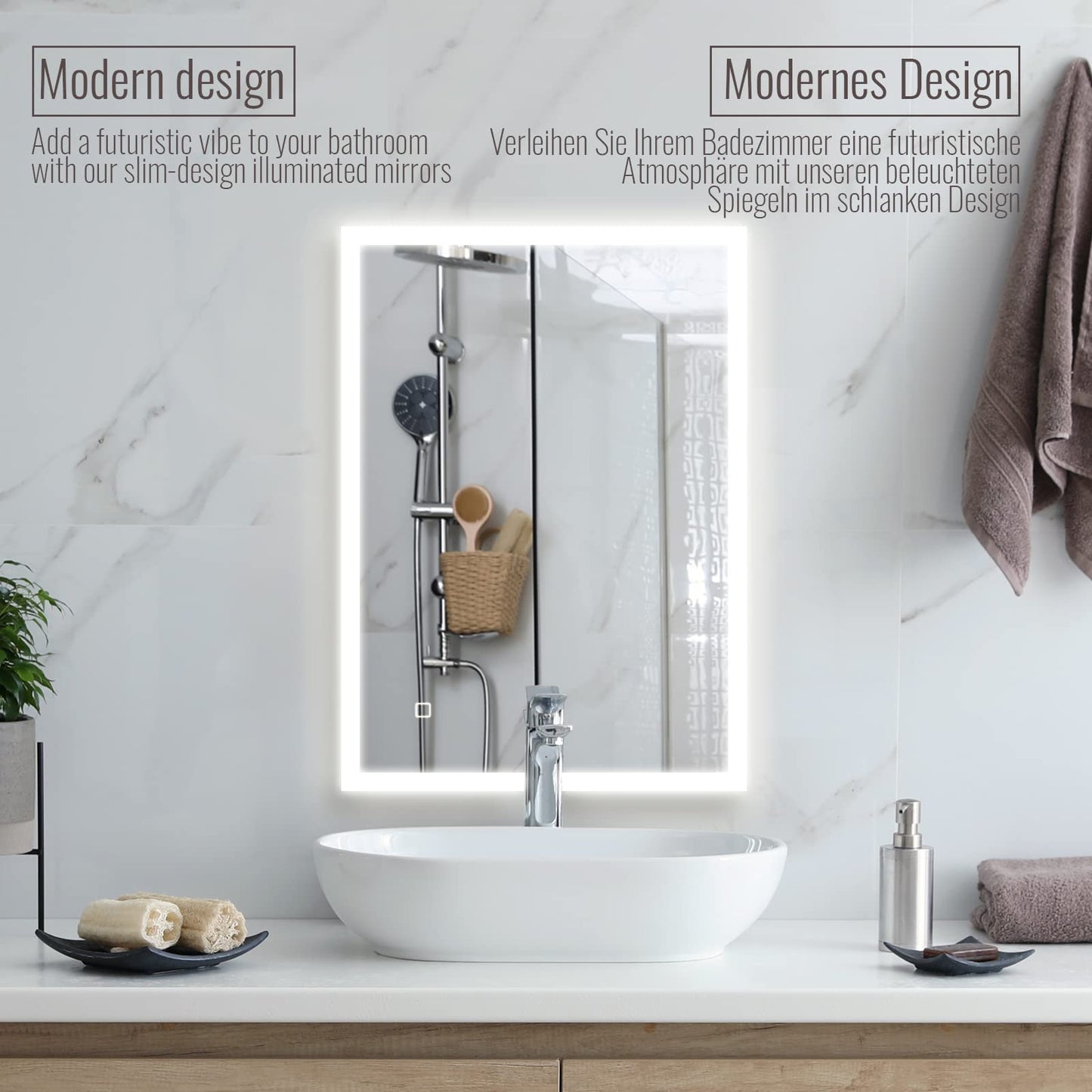 Aquamarin® LED Bathroom Mirror - 80x60 cm, Anti-fog, Dimmable, Energy-saving, with memory function, 3000-7000K - Bathroom mirror, LED mirror, light mirror, wall mirror for bathroom