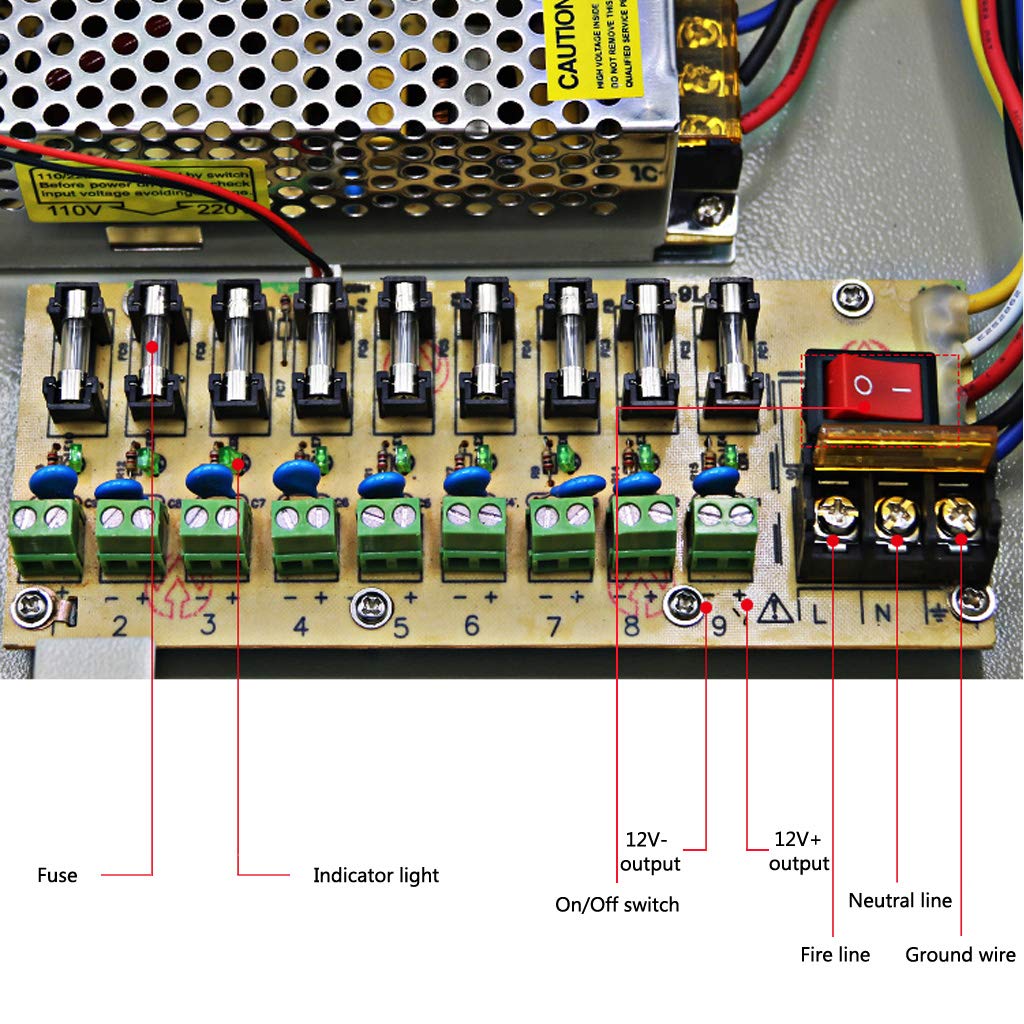 9-channel power supply box for CCTV camera video surveillance power supply 12V DC10A 120W.