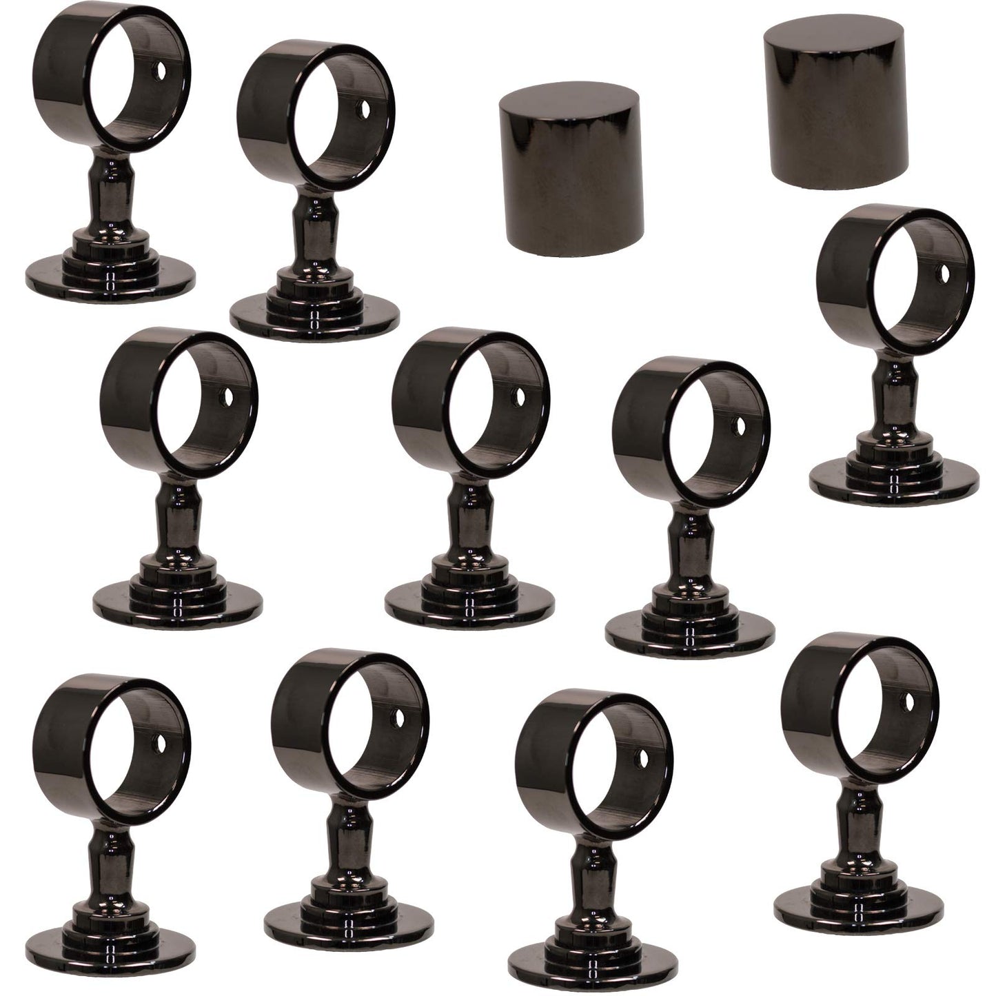2 end caps and 10 rope holders "black chrome-plated" for 40mm handrail rope.