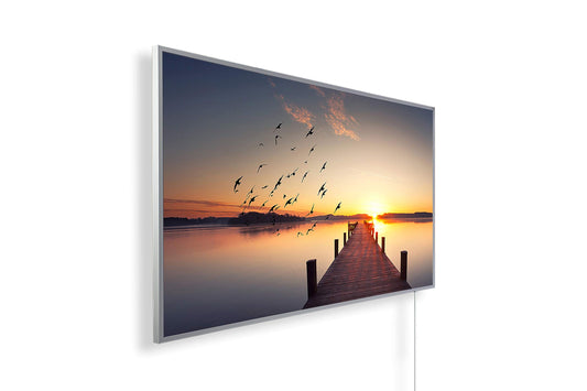 Infrared heater with picture - image motif - TÜV SÜD - 800 watts picture heating - White frame (02. Steg Birds)