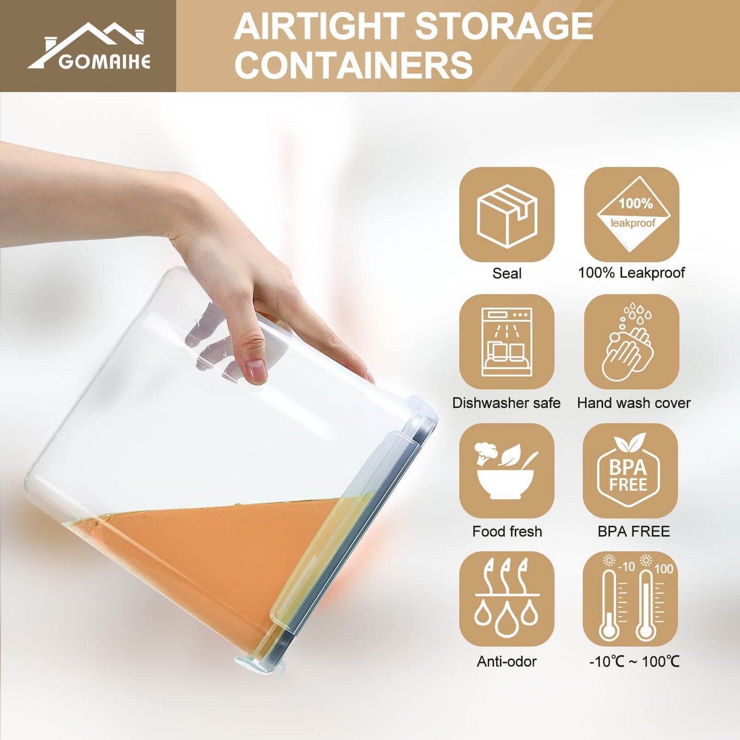 GoMaihe Storage Container Set, 2.5L*6 Pieces Kitchen Organizer, Airtight Plastic Food Storage Box with Lid, Containers for Storing Cereal Flour Coffee Beans Cornflakes Spaghetti