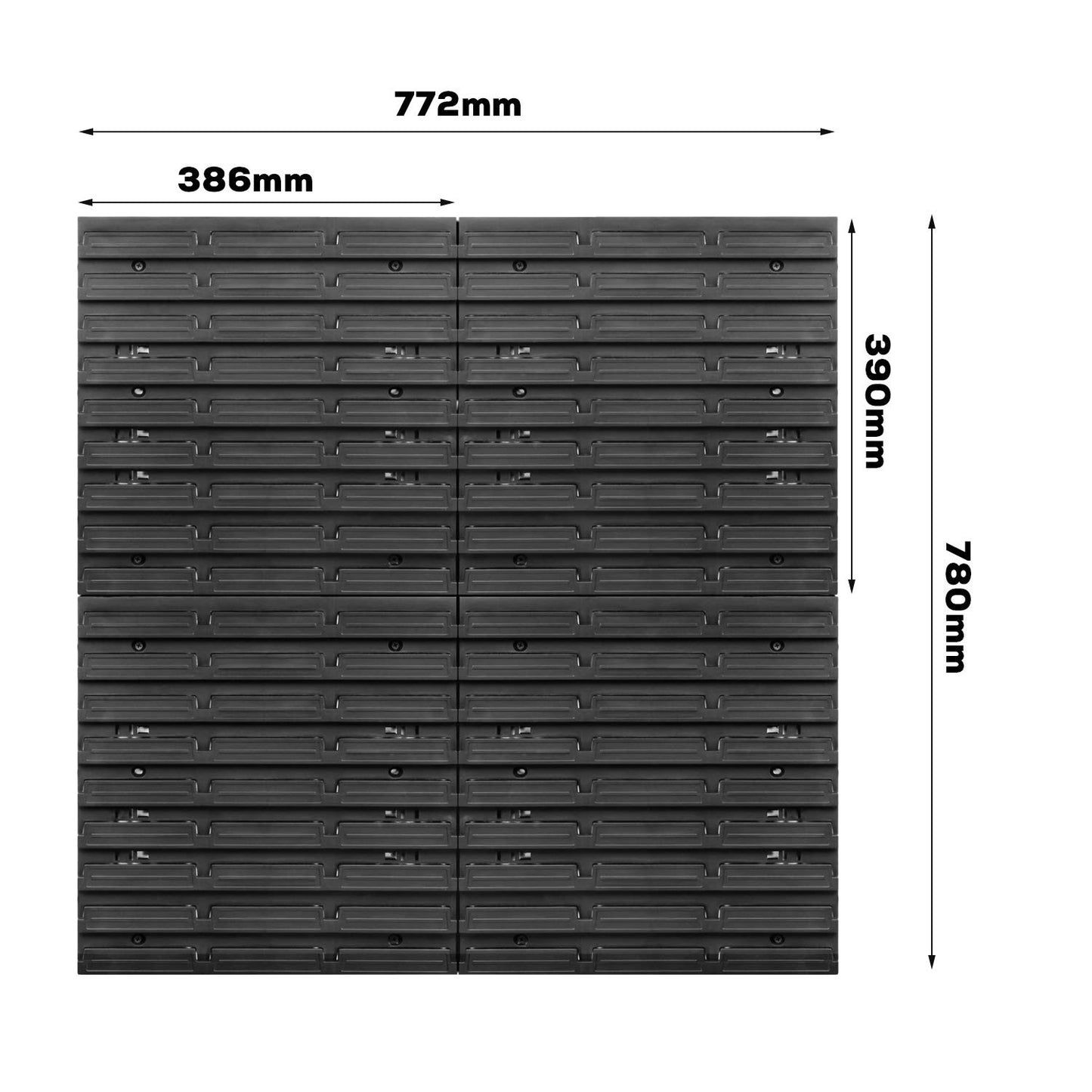 Storage system wall shelf 770 x 780 mm | 58 pcs. box | Stackable bins tipping shelf storage bins | Extra strong wall plates | Expandable shelf | Workshop shelf storage rack workshop wall shelf shelving