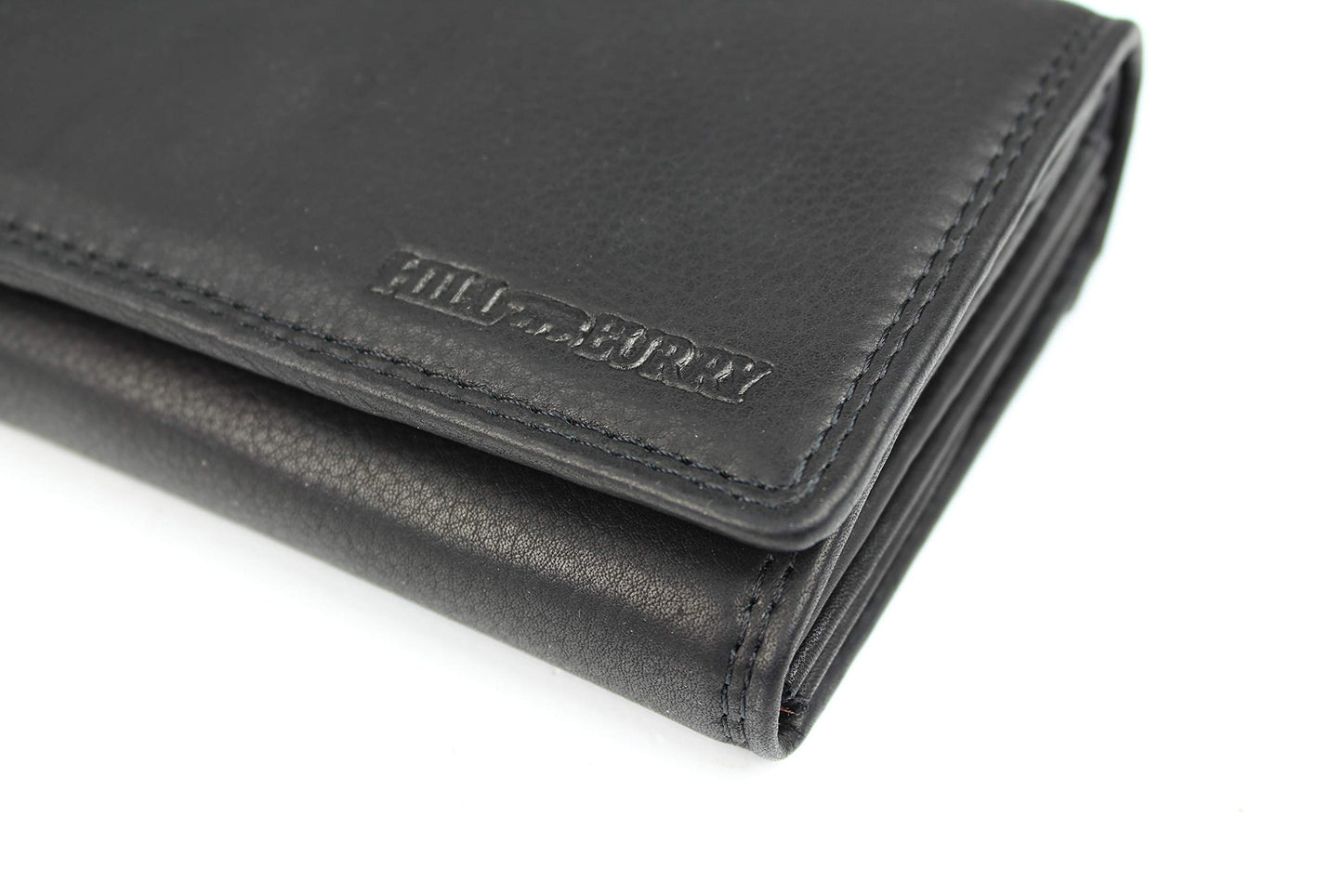 High-quality large vintage leather women's wallet with extra compartments in black - 17.5x10x4cm (W x H x D). Made of soft leather.