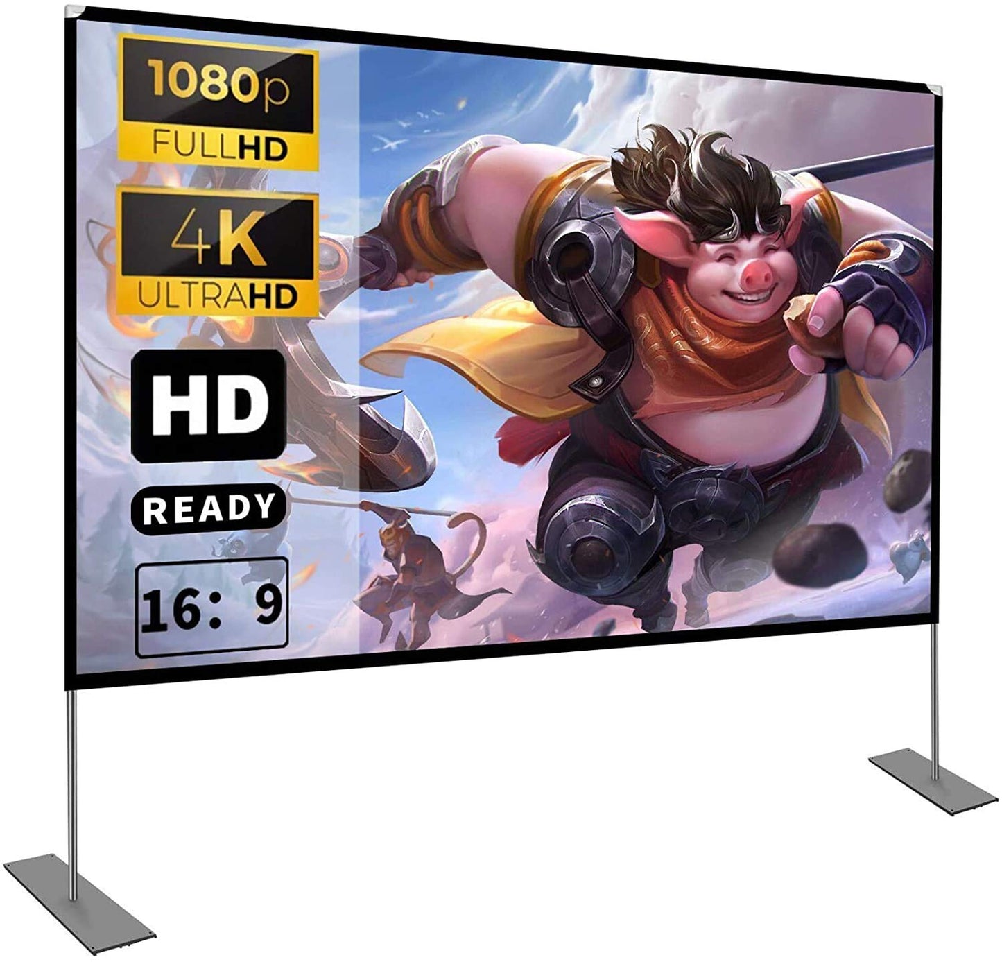 Projection screen with stand 100 inch HD 4K Outdoor Indoor Projector Screen Quick Folding Portable Movie Screen 16:9 Full Set Bag for Home Cinema, Camping, and leisure events