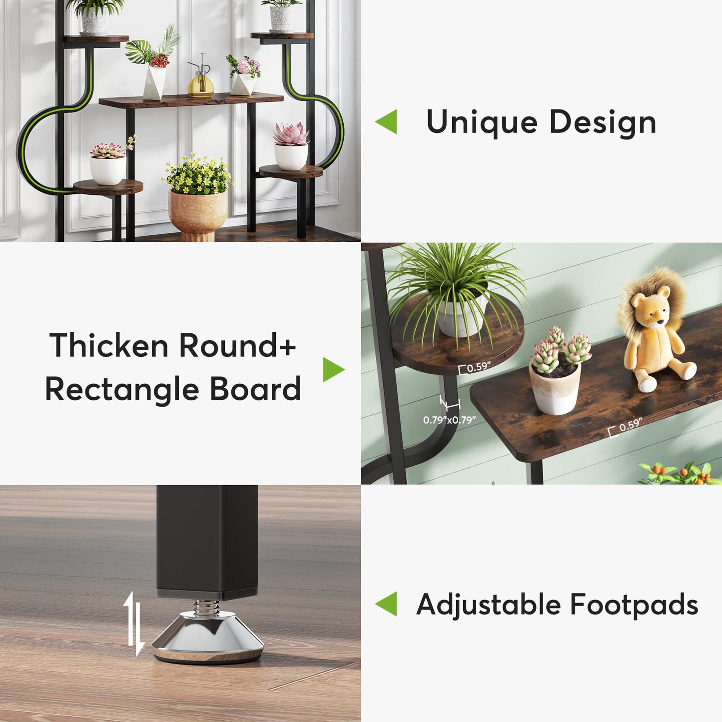 Tribesigns 5-tier metal plant stand for indoor and outdoor use. Multi-level flower stand flower ladder plant ladder wood pot holder for living room balcony (Rustic Brown)