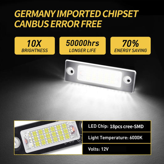 LED license plate light with E-mark for Golf Passat Variant Jetta Touran T5 Caddy Superb Octavia, Premium LED license plate light Canbus 18 SMD lamp (2 pieces)