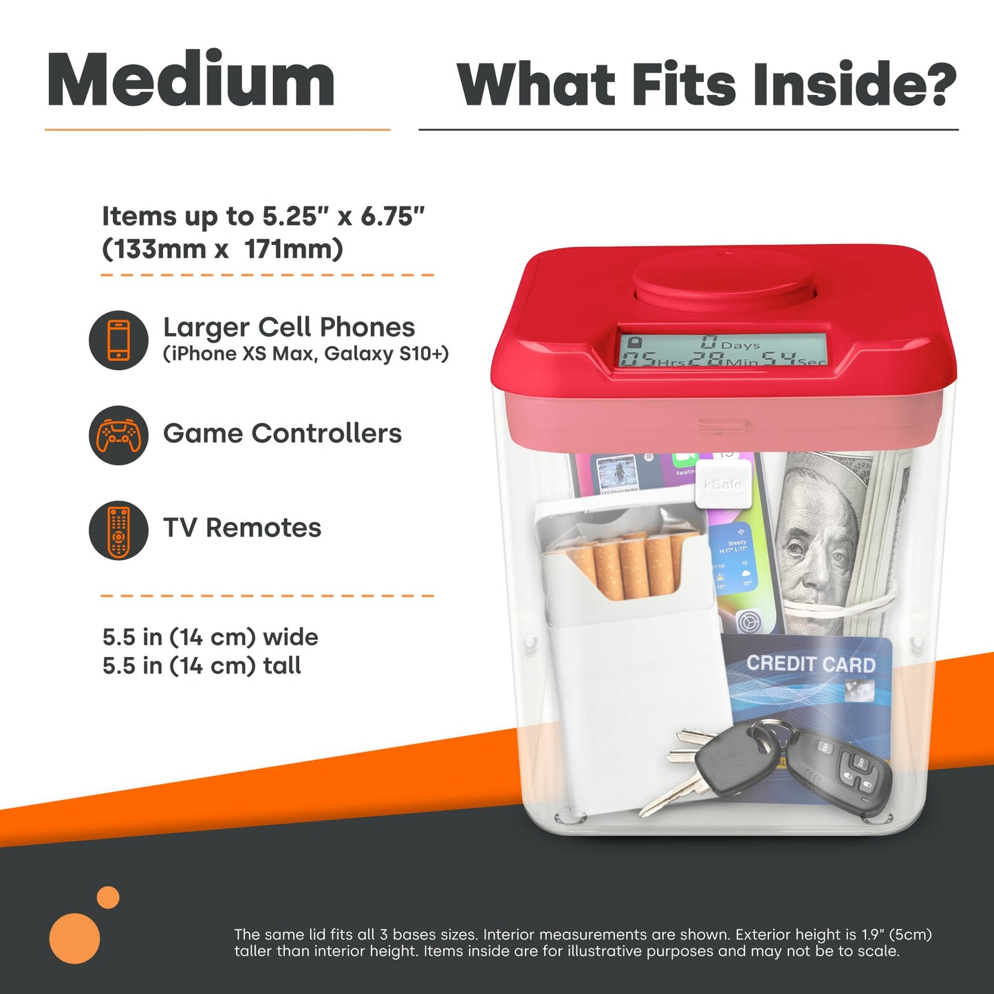Kitchen Safe with time-lock container (Medium), time-lock box for phones, snacks, and other unwanted temptations (white lid + 5.5" white container with access opening)
