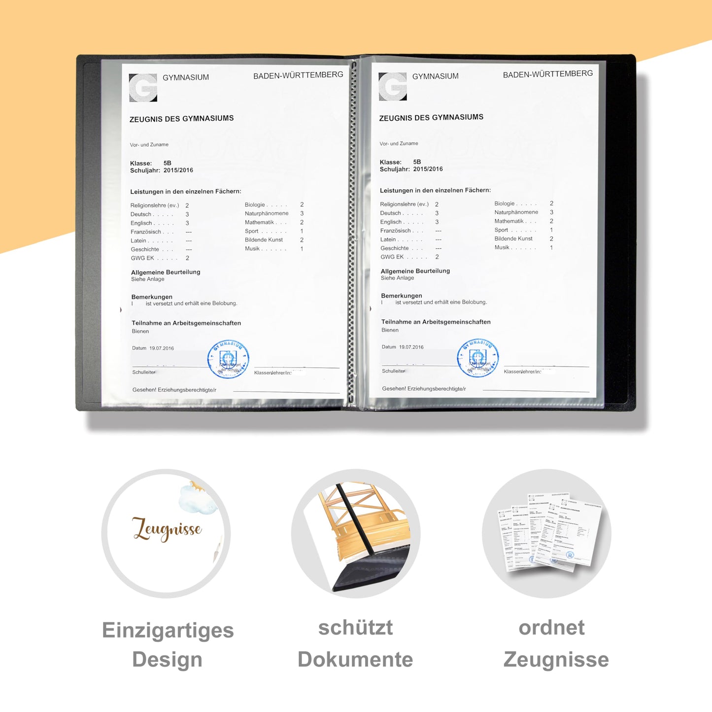 Minilino report folder with 20 premium transparent sleeves A4 size. Protect and store school reports in this document folder for elementary school documents | Folder for certificates (excavator)