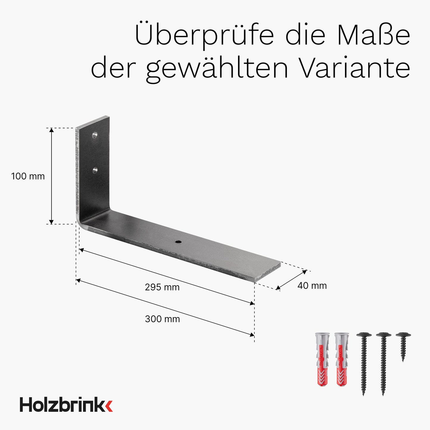 WOODBRINK Shelf Bracket Metal Shelf Holder for Wall Shelf, Shelf Angle, Raw Steel with Clearcoat 300x100x40 mm, 4 pieces, HLR-L-300-0000