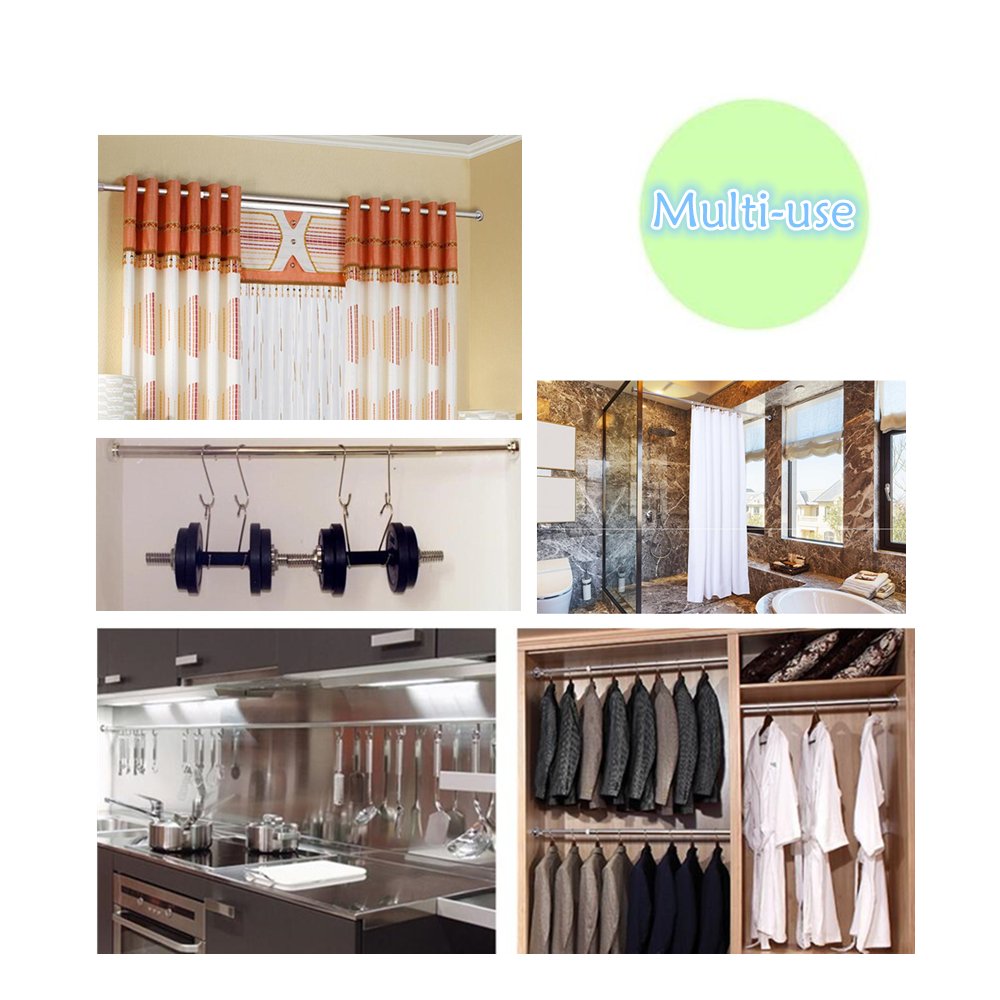 Telescopic stainless steel shower curtain rod 155-260cm, secure grip without drilling, silver clothes rail