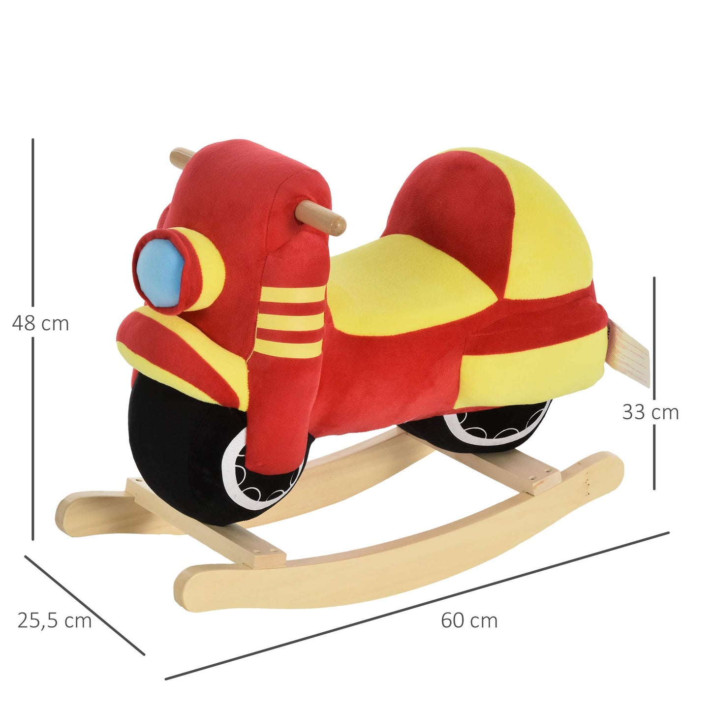 HOMCOM Kids Rocking Horse Baby Rocking Animal Motorcycle with Motorcycle Sound, Rocking Toy Handles for 18-36 Months Plush Red+Yellow 60x25.5x48 cm