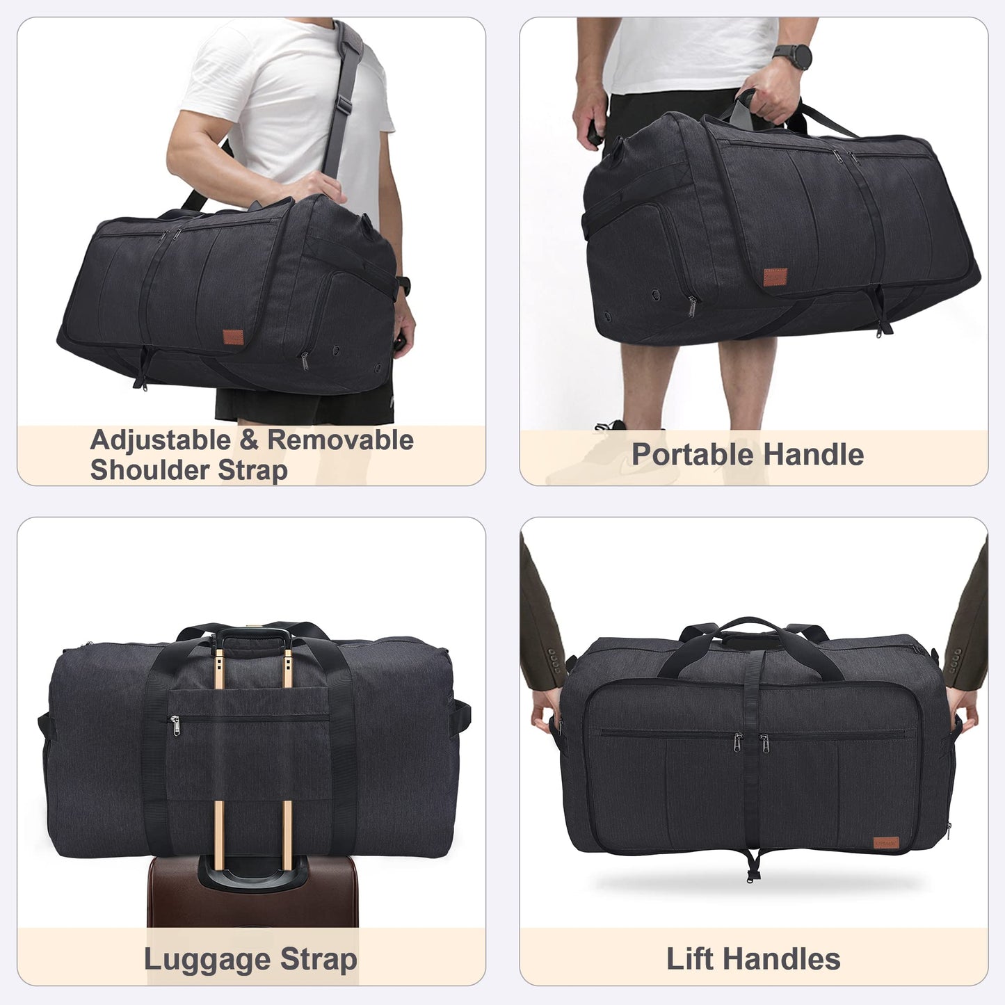 Urtala Foldable Travel Bag for Men & Women, 100L Large Weekender Overnight Bag with Shoe Compartment, Waterproof Carry-on Bag/Sports Bag