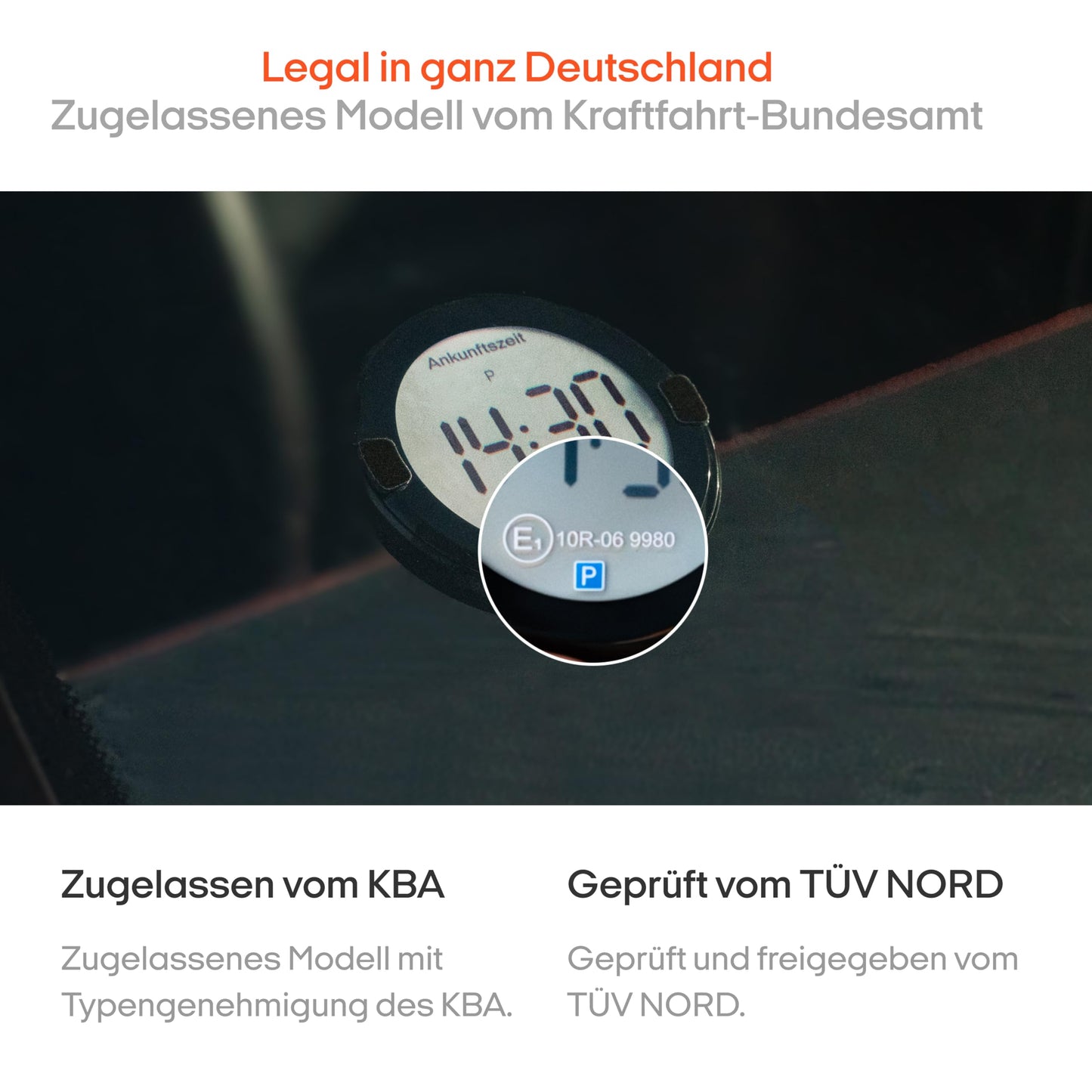 OOONO P-DISC NO2 - Electronic parking disc with approval for the car - Automatic digital parking disc electrically approved by the KBA according to the Road Traffic Act (StVO) - Electric parking clock approved for the car