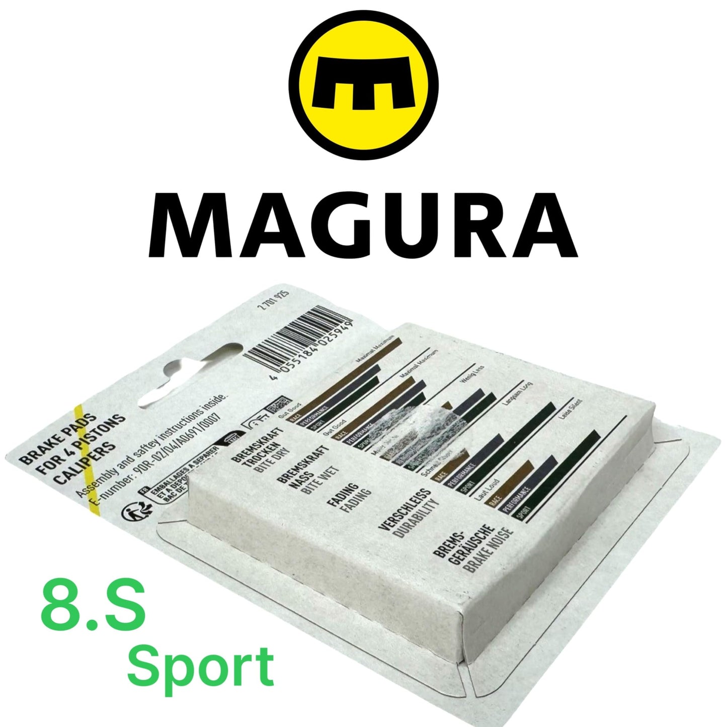 Magura MT Original Bike Hydraulic Disc Brake Replacement Disc Brake Pads for MT 5 7 Trail I Brake Pads I MTB I Ebike I Tour I (8.S (4 piston) Green Sport)