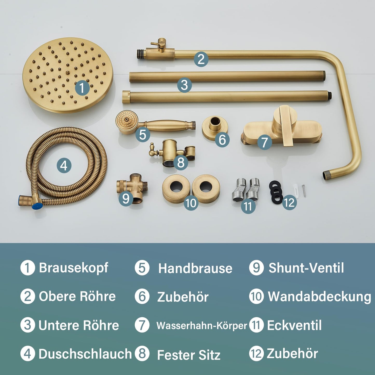Rozin Antique Brass Shower System with 8 inch Rain Shower Head and Hand Shower Single Handle Wall Mounted Retro Shower Set.