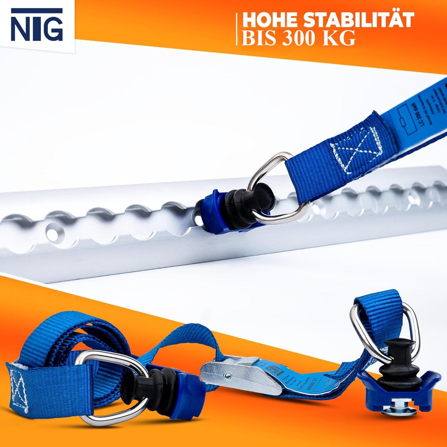 1-12 pieces of tension straps for airline rails with ratchet lock and plastic fitting | Lashing rail | DIN EN 12195-2 (3 pieces)