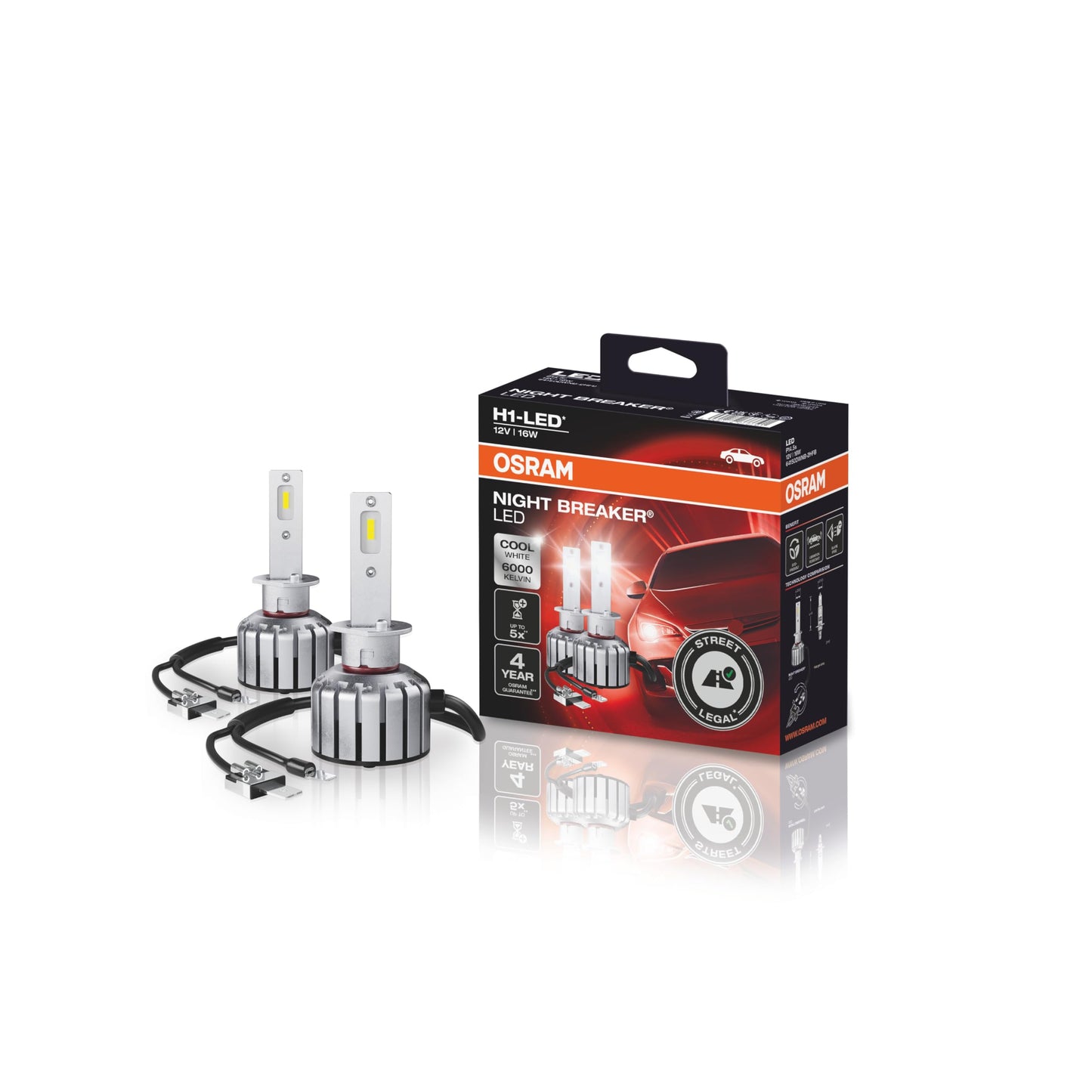 Osram NIGHT BREAKER H1-LED; up to 40% less glare; first road-approved H1 LED retrofit lamp.