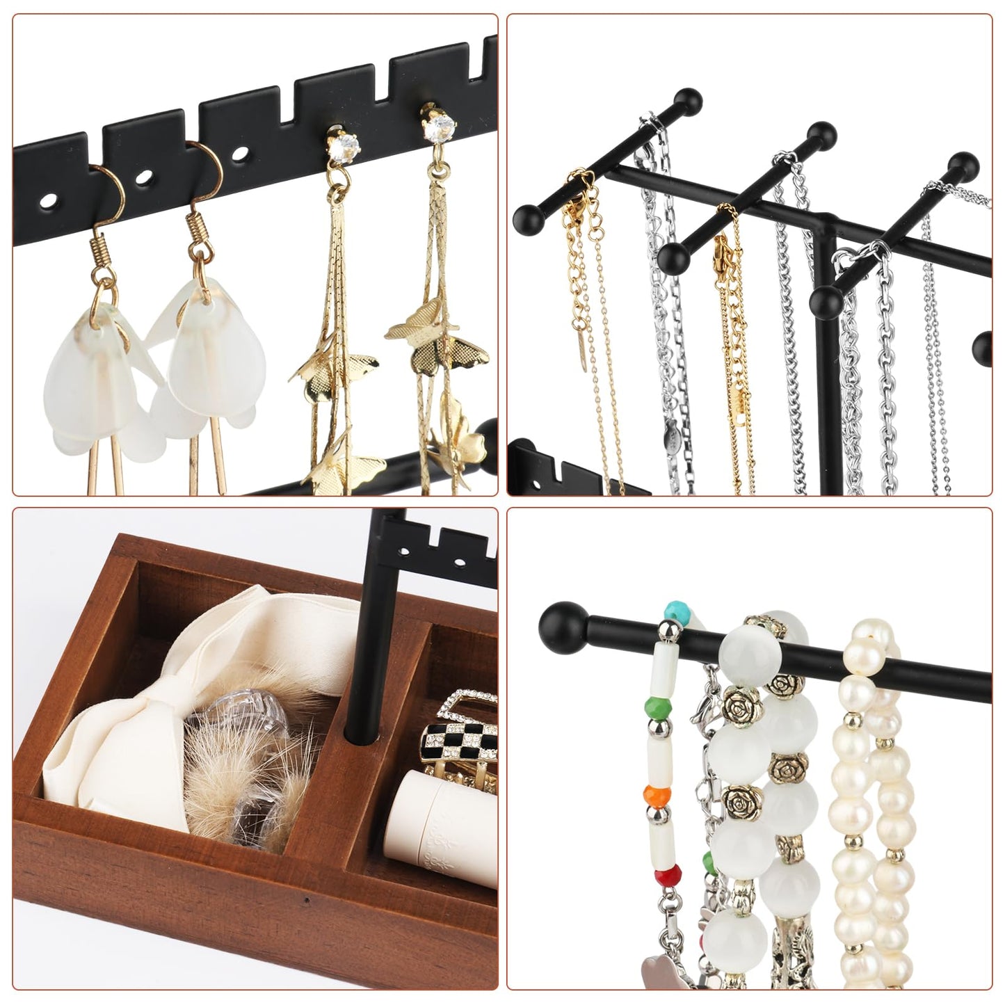 Kingling jewelry stand, jewelry holder, jewelry organizer, jewelry display stand for storing necklaces, earrings, rings - Black.