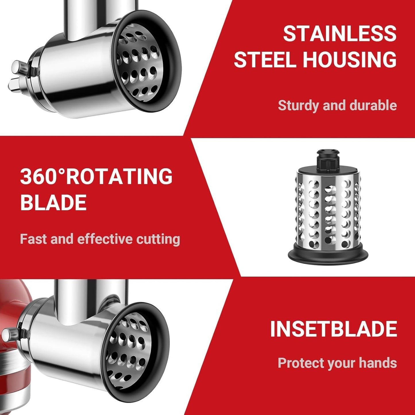 COFUN Stainless Steel Vegetable Slicer Attachment for KitchenAid, Stainless Steel Grater Attachment for KitchenAid Salad Maker, Slicer Shredder Attachment with Vegetable Cutter, Slicer, Grinder, Cheese Grater for KitchenAid
