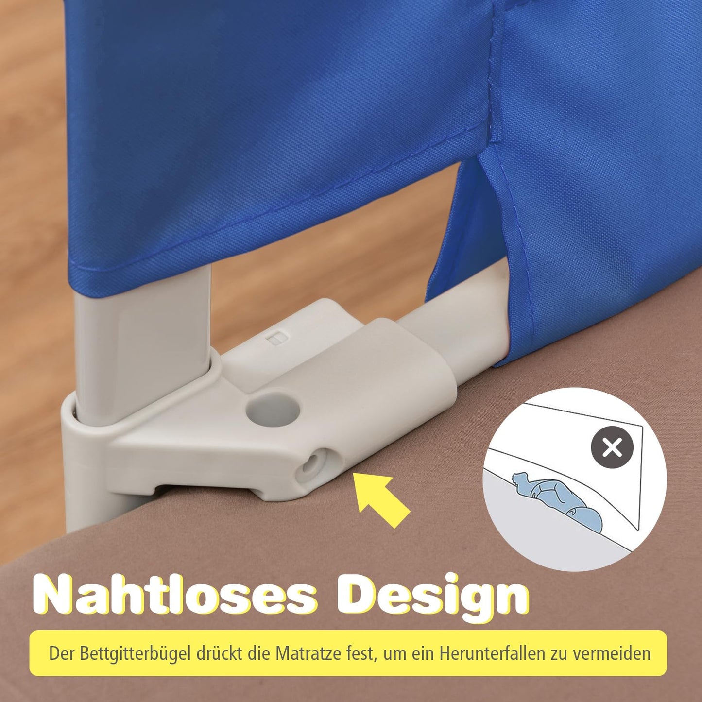 COSTWAY bed rail 175 cm, bed guardrail lockable with 24 adjustable heights & side pocket, fall protection bed & box spring bed for baby & toddlers (175cm, blue)