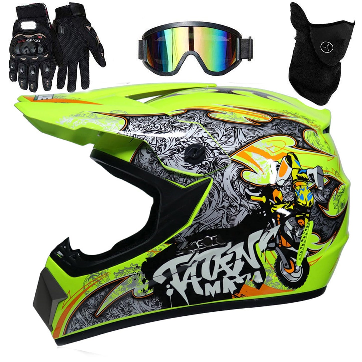 UIGJIOG downhill motorcycle helmet kids, helmet set men ATV motorcycle helmet D.O.T certified helmet with goggles gloves, full face helmet MTB includes 4 sizes of helmet liner.