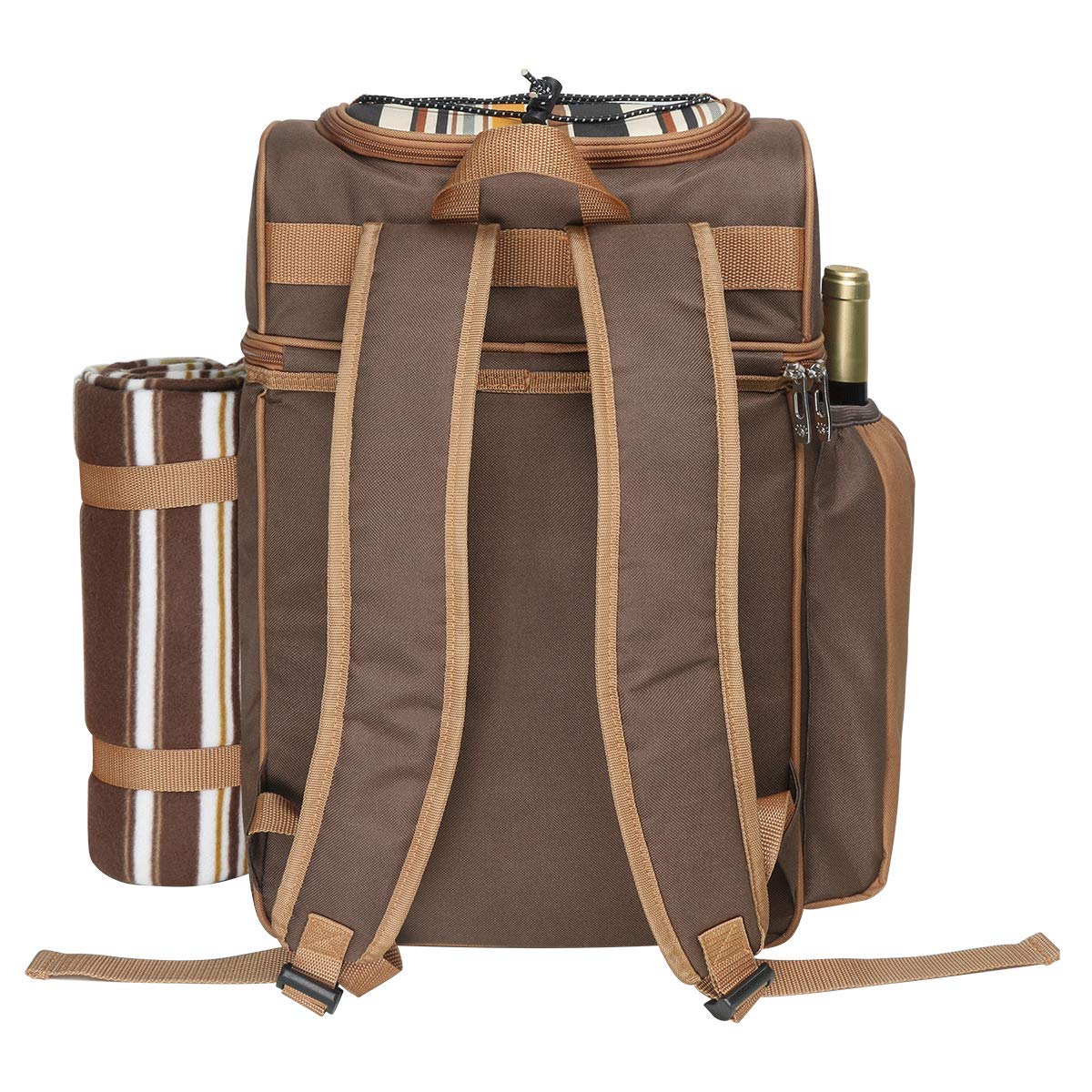 Hap Tim picnic backpack cooler for 2 people with insulated leak-proof cooler bag, wine holder, fleece blanket, cutlery set, perfect for beach, day trips, hiking, camping.
