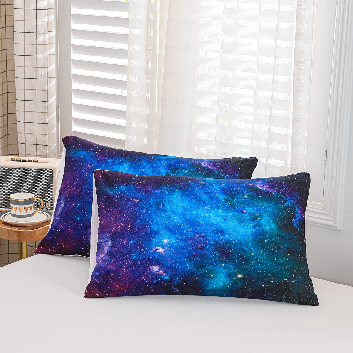Loussiesd bedding set galaxy starry sky duvet cover set for kids boys girls soft breathable microfiber 135*200cm bed set with zipper and 1 pillowcase 80x80cm.