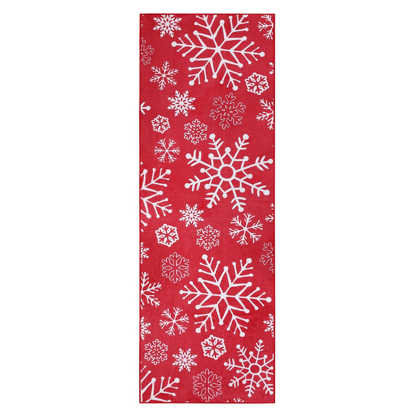 LuxFocus Runner, 60 x 180 cm, Christmas decoration, rug for hallway, Christmas, indoor decor, soft red carpet, snowflake pattern, kitchen, hallway, runner, machine washable, non-slip, 60