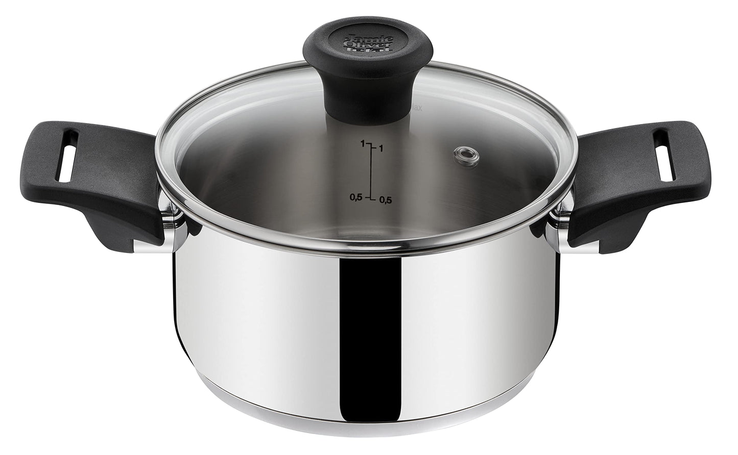 Tefal by Jamie Oliver Mainstream pot and pan set B271S7 | Stainless Steel Black Collection | Titanium Non-Stick coating | Thermo-Spot | Ergonomic Soft-Touch handles | Induction compatible