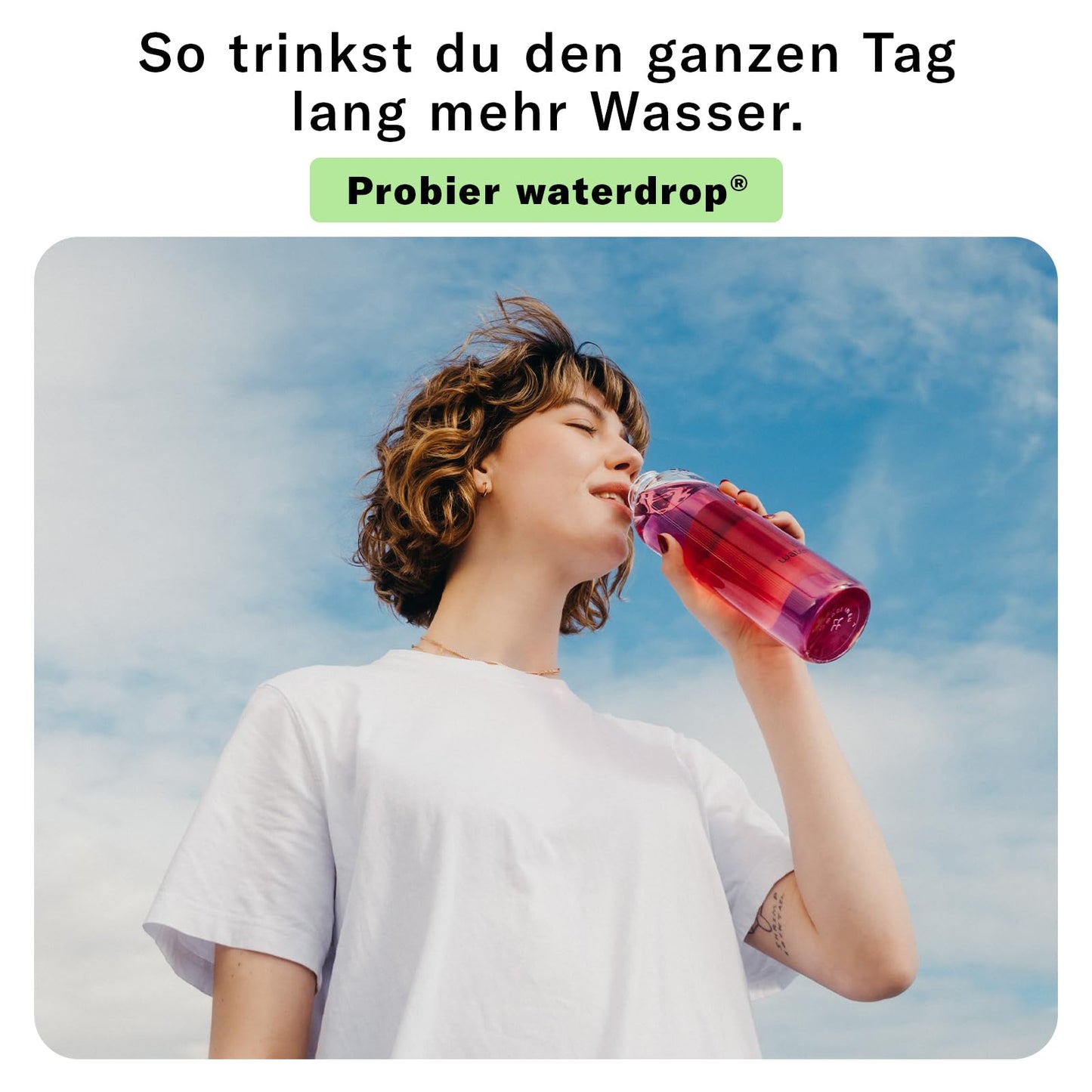waterdrop® glass bottle 600ml incl. 18 sugar-free drops - gift for women - trial package with water bottle, flavor drops & vitamins - leak-proof bottle suitable for carbonation