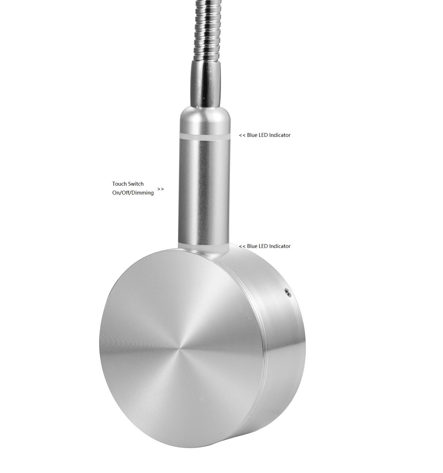 Meanyee touch switch stepless dimmable flexible gooseneck reading lamp wall mounted wall lamp bedside lamp eye care with dim blue LED display