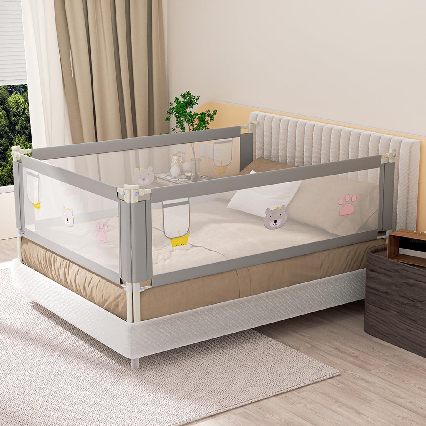 Ikodom bed rail 2X 200cm and 1x 180cm, adjustable height from 70-98cm, bed guardrail, safety rail for kids, easy to assemble baby bed rail.