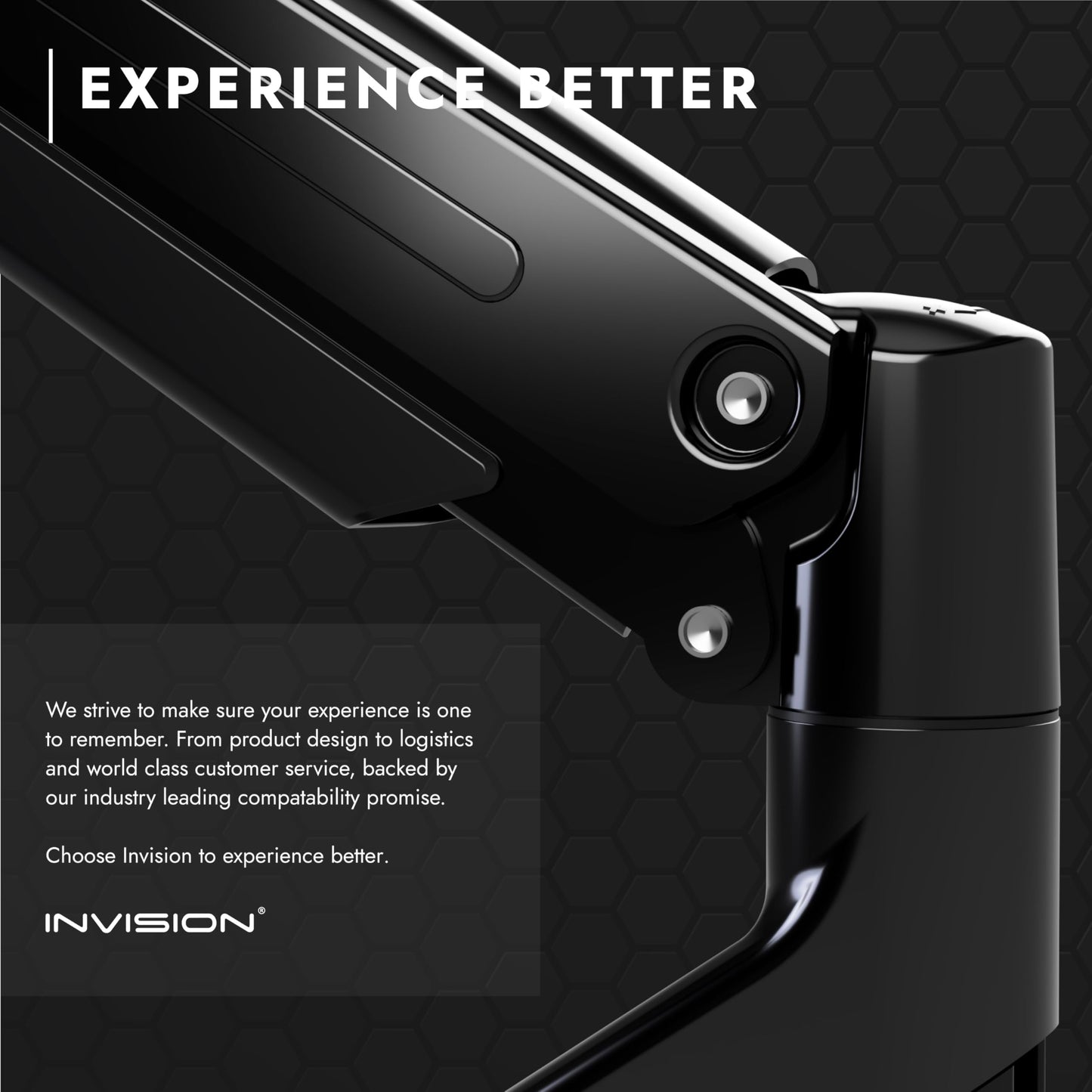 Invision monitor mount for 24-40 inch screens VESA 75-100 mm. Ergonomic, adjustable height, tilt, extendable. Supports 2-15 kg.