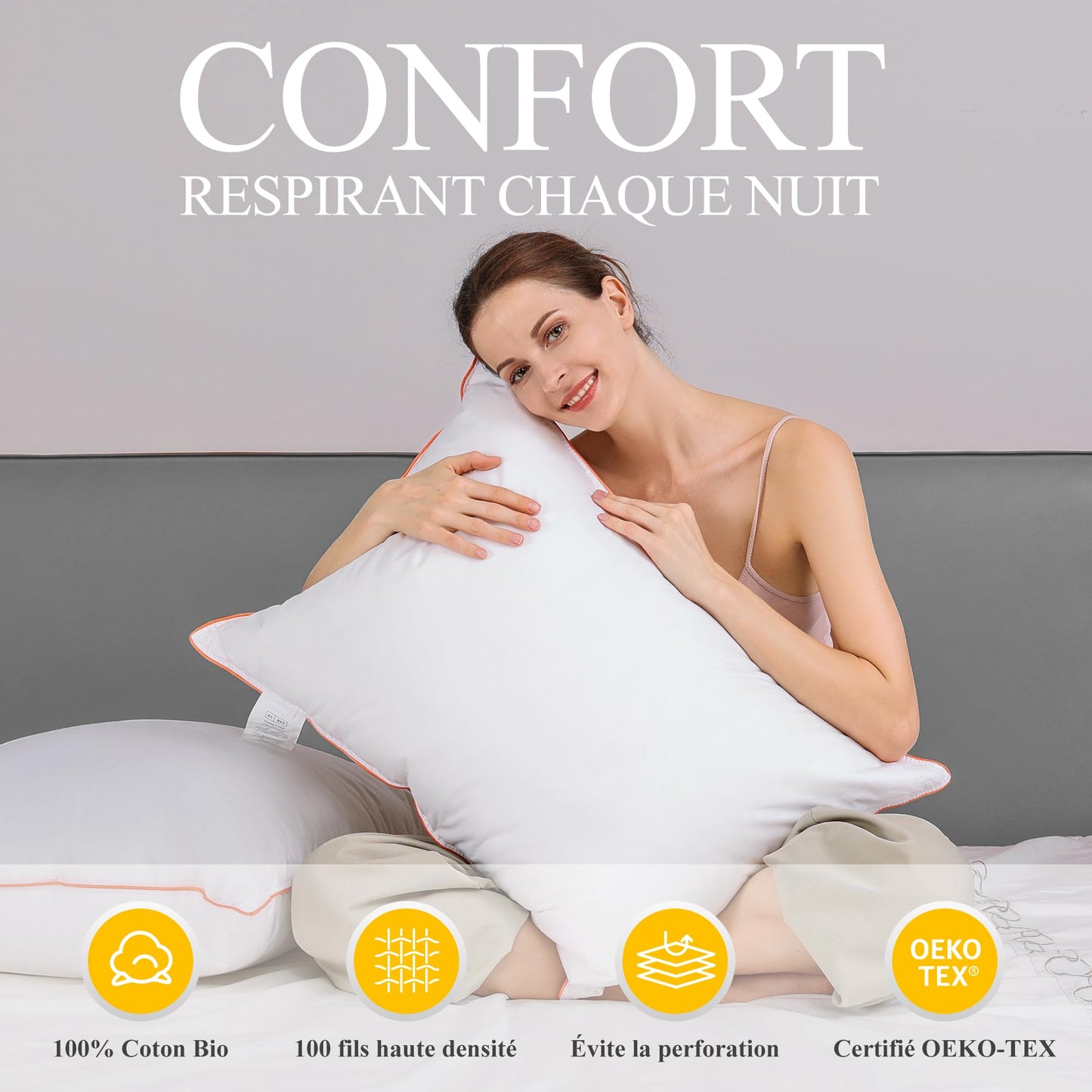 Orange Wave Down Pillow 55x70cm Feather Pillow - Head Pillow 1 Piece Pillow Down and Feathers Sleep Pillow, RDS and Oeko-TEX Side Sleeper Pillow for Maximum Support and Luxurious Sleep Comfort