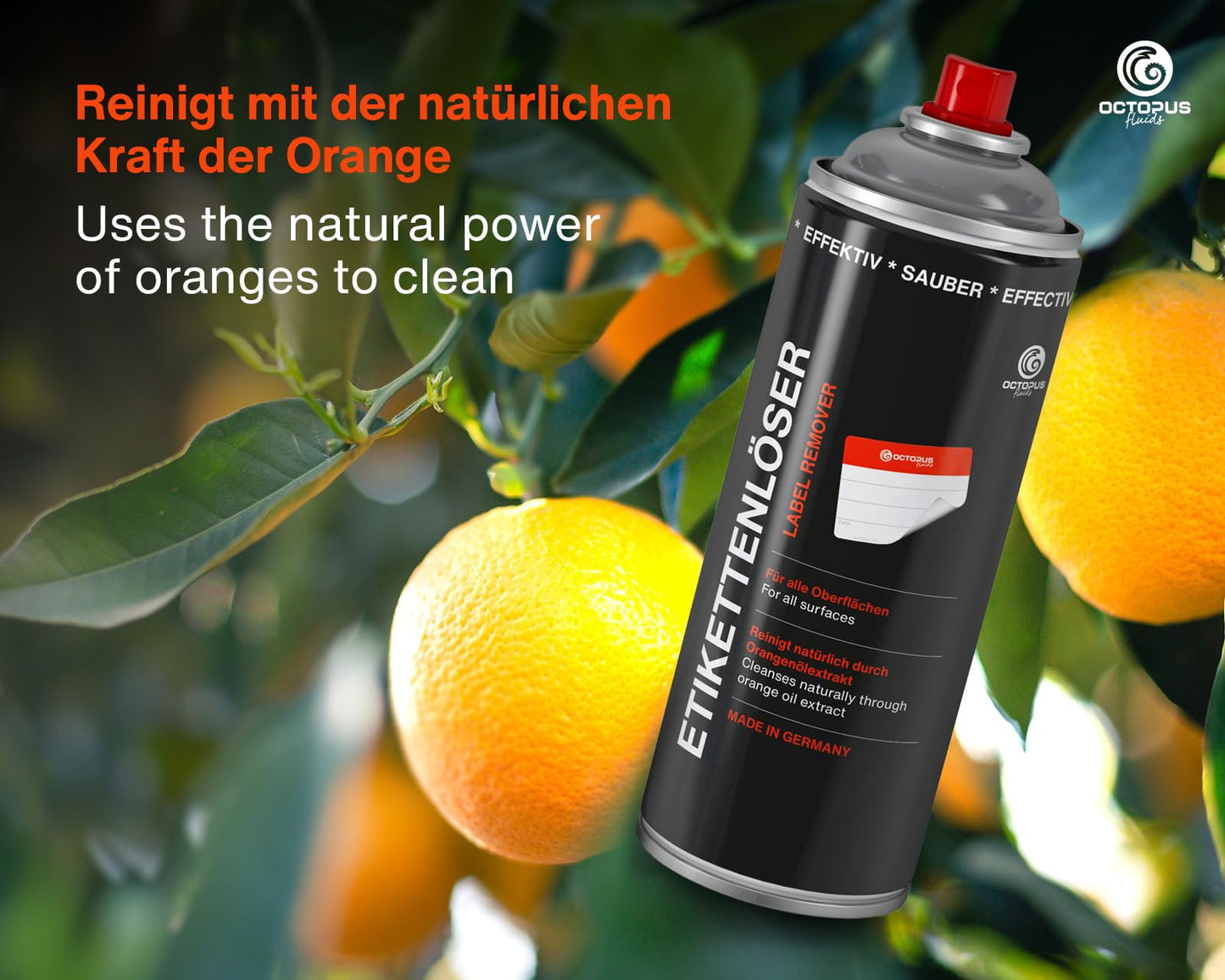 4x OCTOPUS Label Remover and Adhesive Remover Spray, adhesive remover for removing stubborn residues, with orange oil - 200 ml.