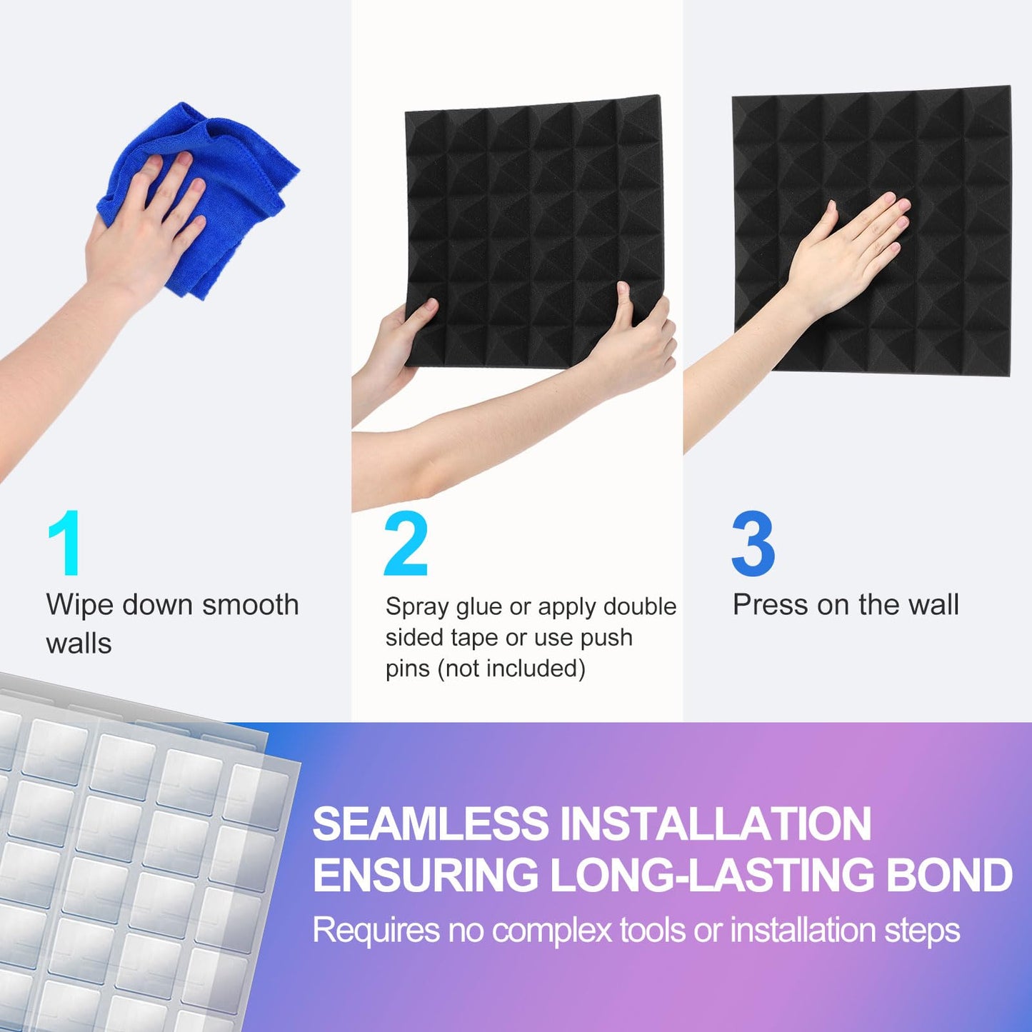 JBER Acoustic Sound Foam Panels, 24 Pack 5 x 30 x 30 cm Charcoal Soundproof Treatment Studio Wall Padding Sound Absorbing Fireproof Pyramids Black Wall Plate