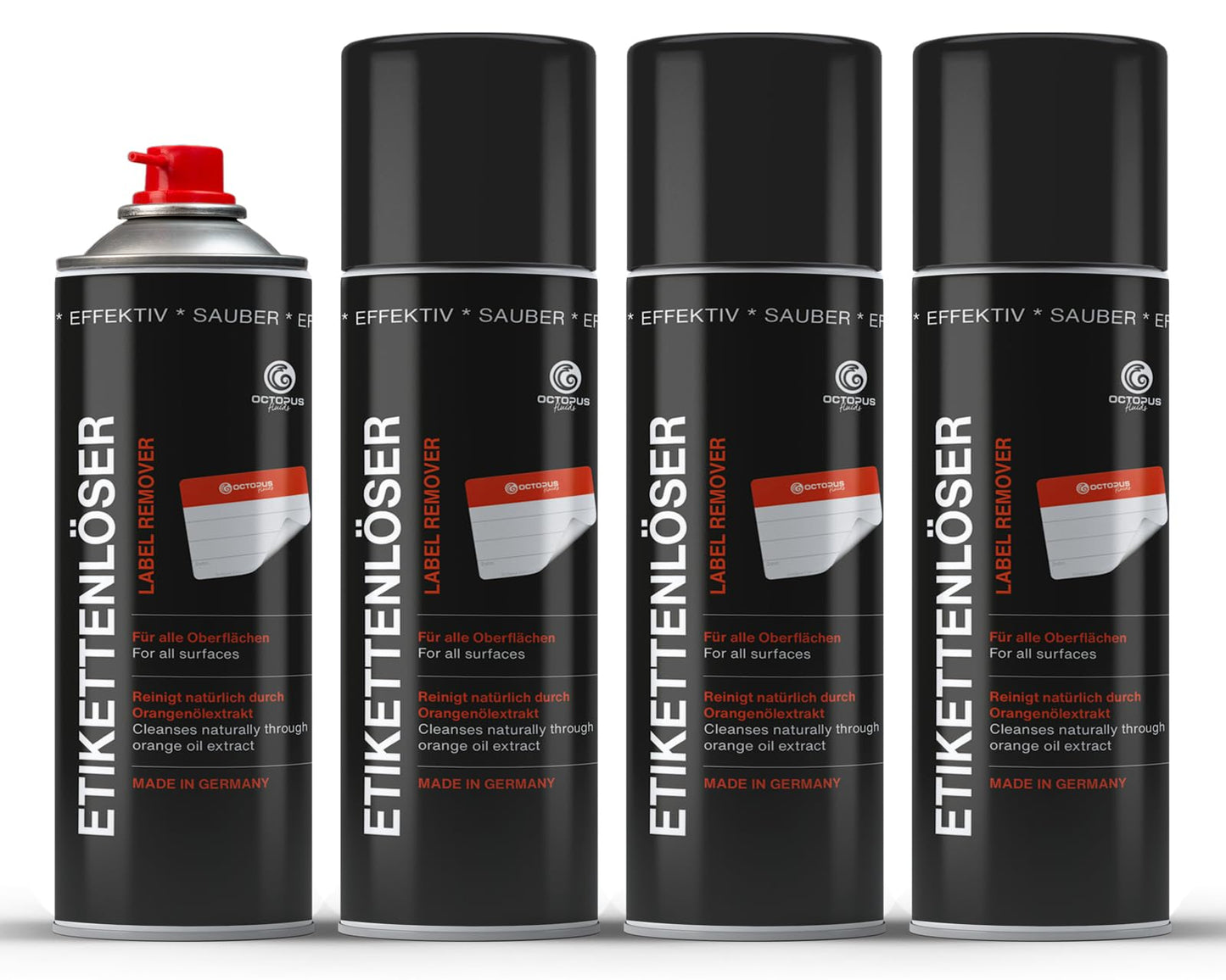 4x OCTOPUS Label Remover and Adhesive Remover Spray, adhesive remover for removing stubborn residues, with orange oil - 200 ml.