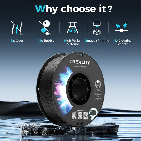 Creality PETG Filament 1.75 3D printer filament: Excellent toughness, High precision, Dimensional accuracy +/- 0.02mm, 12kg spool (26lbs), Suitable for most FDM 3D printers Black PETG