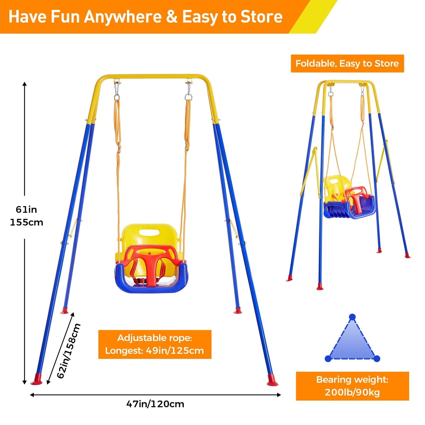 FUNLIO 2-in-1 Swing Set and Baby Door Jumper for toddlers, swing set for kids with 4 sandbags, foldable metal stand for indoor and outdoor use, easy to assemble and store.