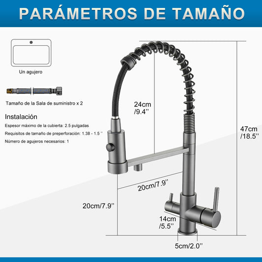 3 Way Kitchen Faucet, Pull-Out Kitchen Tap, Brass Sink Tap, 3 in 1 Mixing Faucet for Water Filter (gray)