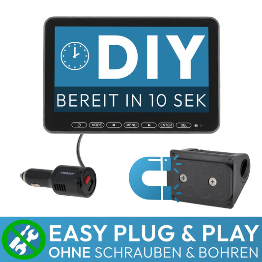 VSG24 10" Element HD XL | 4 cameras wireless reverse system with battery magnet for RV & truck, car set with camera + monitor, DIY retrofit 12V-24V, digital camera, car rearview mirror