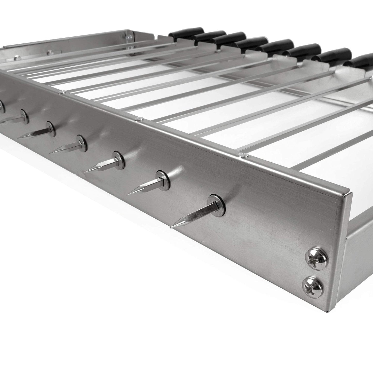 BBQ-Toro electric skewer rotisserie | Stainless steel rotisserie attachment with 11 skewers and motor | adjustable size (W) 70 x (D) 26-40 cm | with plug and USB | Mangal shashlik (front left motor)