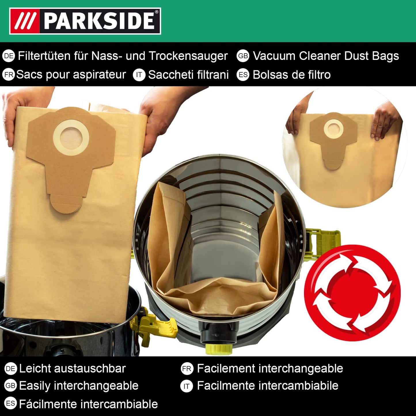 10 original Parkside Lidl dust bags for wet-dry vacuums PWD 25, 30, PNTS 23, 30, 1400, 1500 A1, A2, B1, C1, D1, B2, B3, E2, C4, D5, F2, H4.