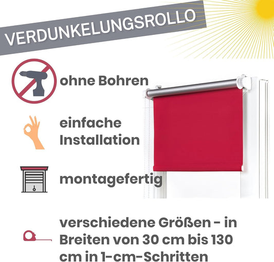 Window Decor - Black Window Roller Blinds Without Drilling - Blackout Roller Blind W35 x H150 cm - Clamp Blackout - Window Roller Blind for Patio Doors - Easy to Install Blackout Blind