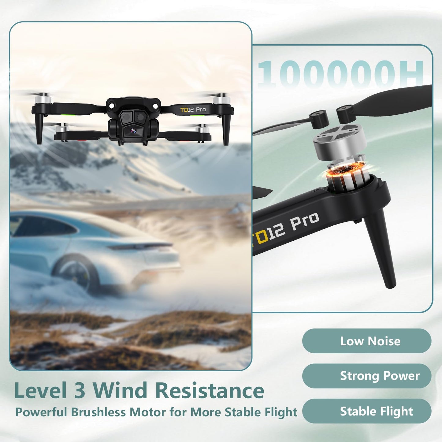Toladrone TD12Pro drone with 1080P camera, brushless motor, altitude hold, headless mode, 2 cameras, foldable FPV quadcopter for beginners.