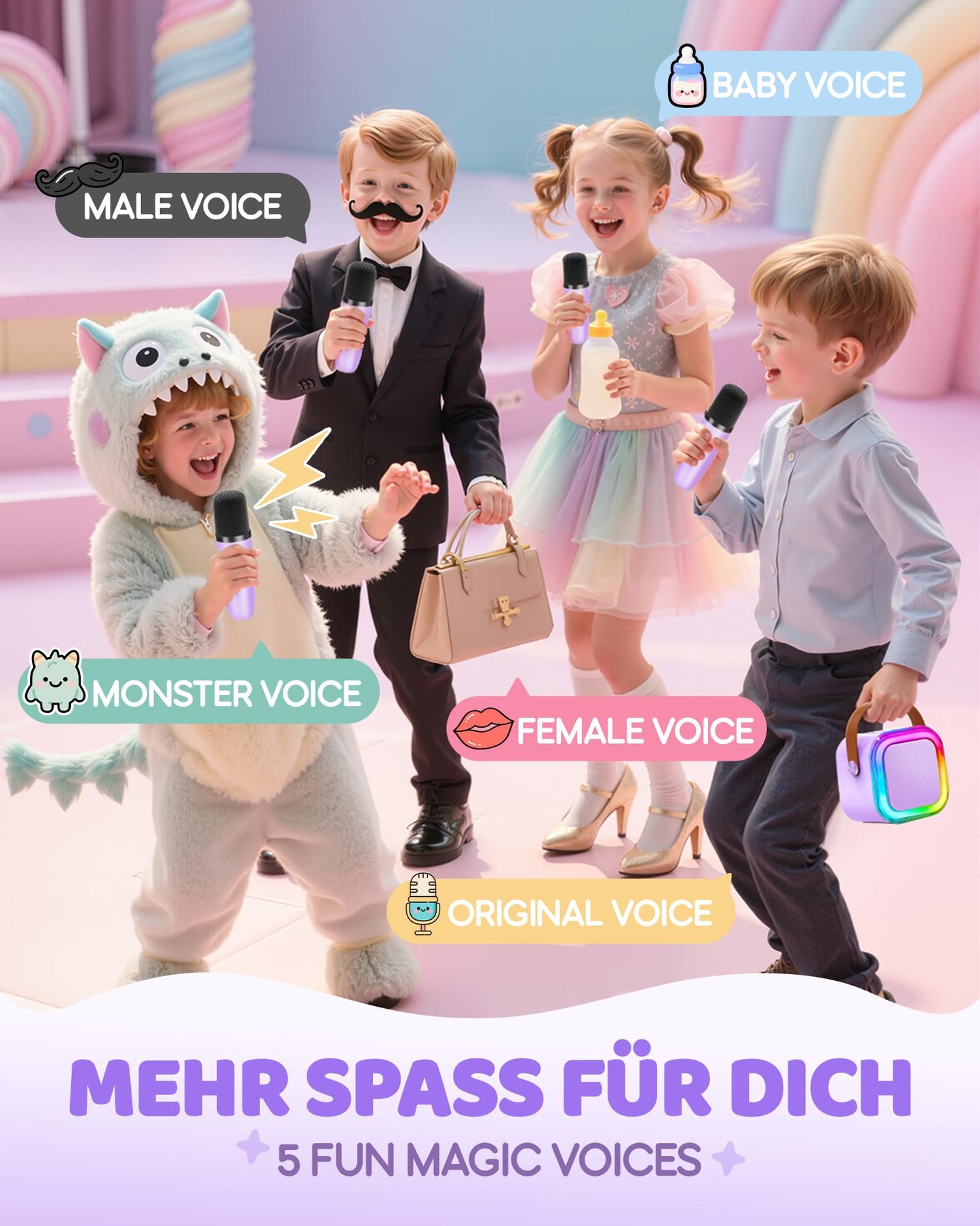 Karaoke Machine for Kids, Gift for Girls 3-12 Years, Karaoke Kids Toy for 3-12 Year Old Girls, Karaoke Machine with 2 Karaoke Microphones for Kids, Purple