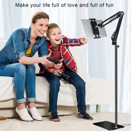 Tablet floor stand, tablet holder with heavy-duty base 【3rd Upgrade】, 360-degree rotatable with stable metal arm for iPads, tablets, phones, or other devices with 4.7 to 13-inch screens.