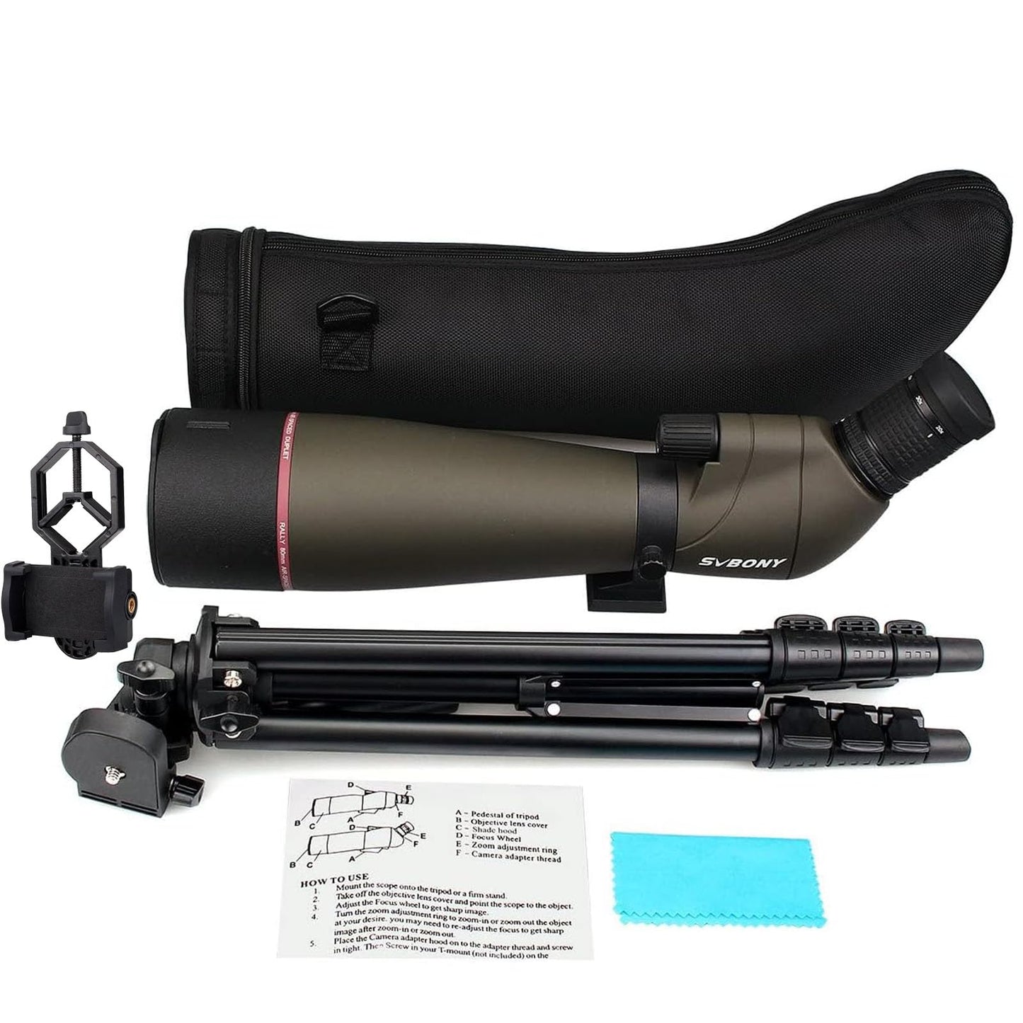 Svbony SV13 20-60X80 spotting scope with tripod, HD waterproof bird watching scope with carrying case, FMC optics Porro prism angled spotting scope for sports shooters, wildlife scenery.
